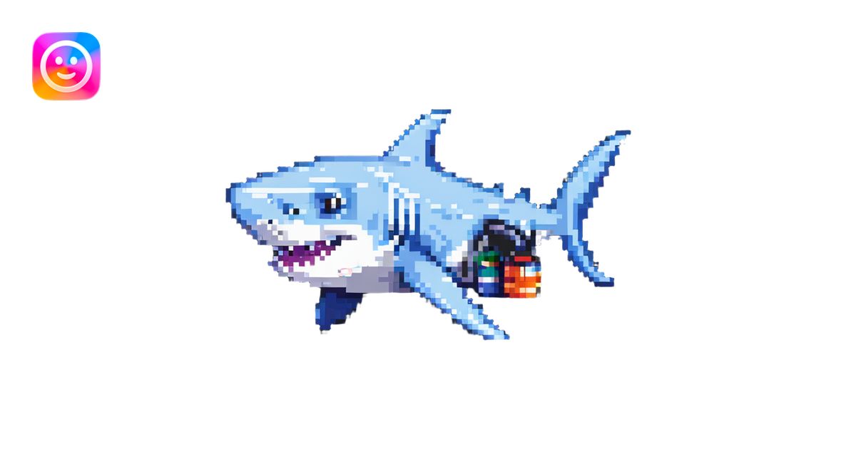 shark with sneakers on fins, fun and quirky pixel art emoji | AI Emoji ...