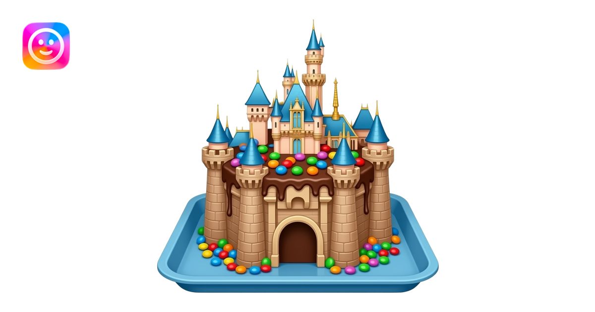 Disneyland castle shape fudge chocolate cake with Mickey Mouse colorful ...