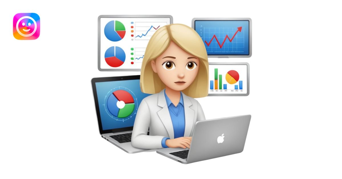girl analyst with a laptop and a diagram emoji | AI Emoji Generator