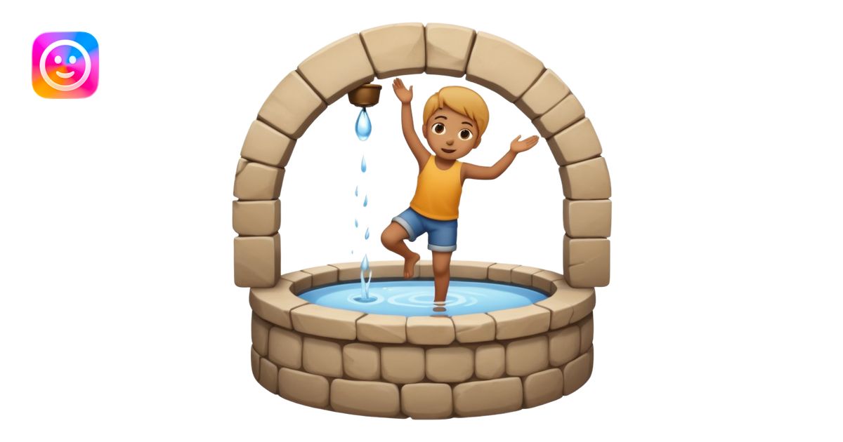 Create a clean emoji-style icon showing a small child falling into a ...