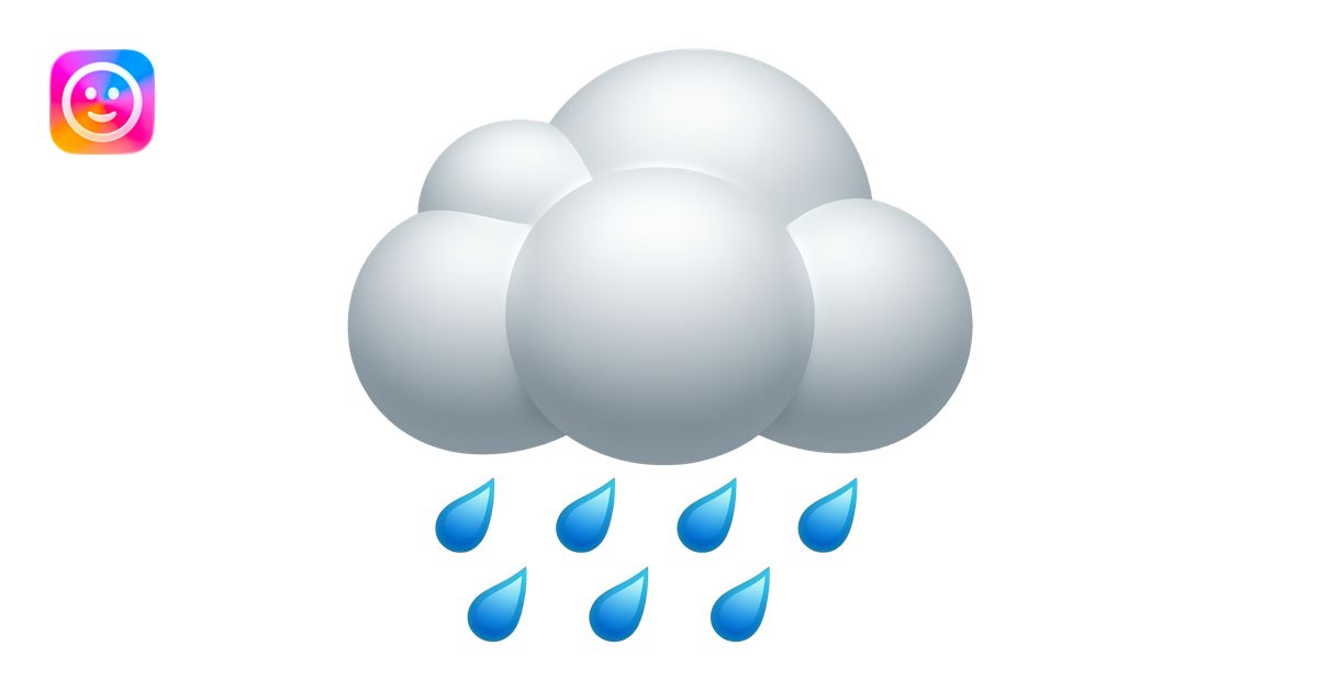Soft gray rain cloud with blue raindrops. Classic emoji, subtle shading ...