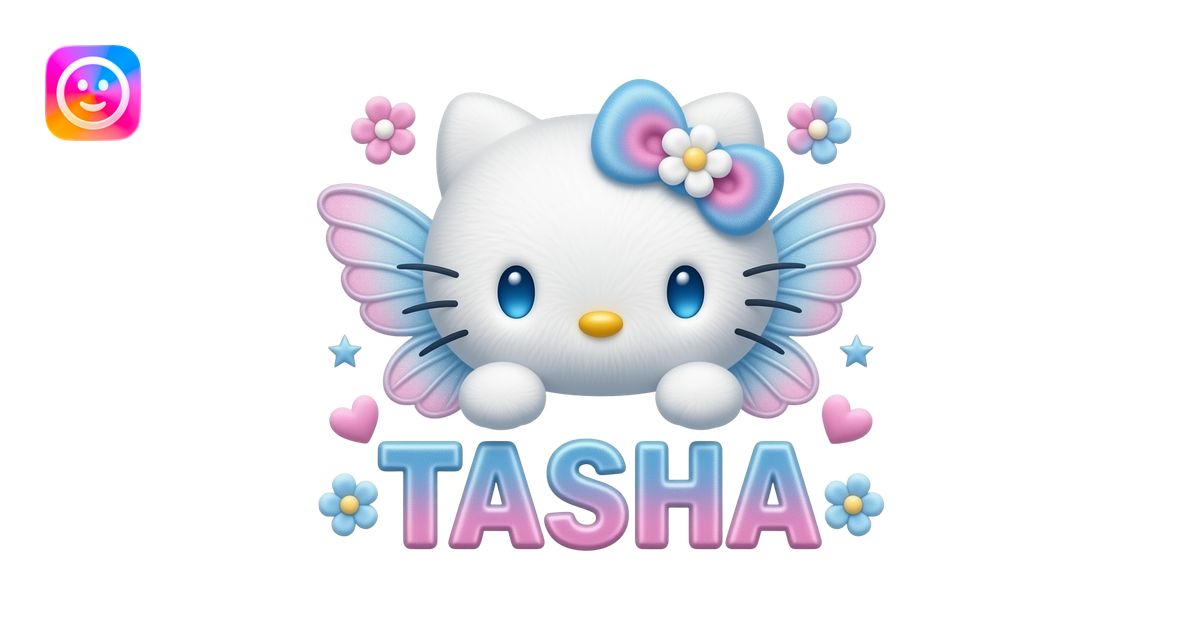 White velvety fur 3D hello kitty head with blue pink gradient 3D flower ...