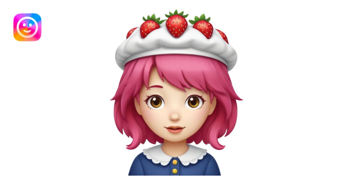 Cute ai emoji girl strawberry hair, and shortcake Berry hat, kawaii ...