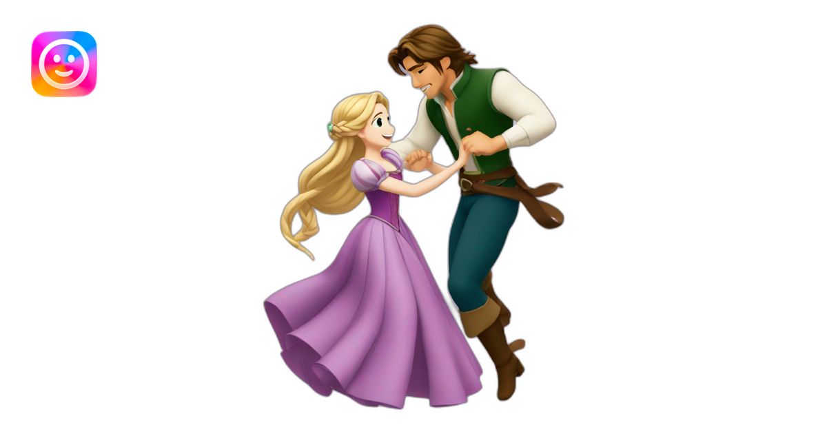 Rapunzel and Flynn Rider dancing anime style emoji | AI Emoji Generator