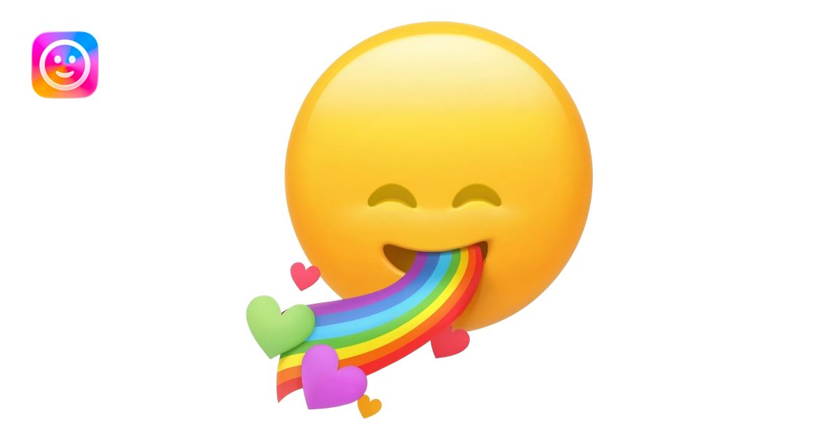Standard yellow Smiley face spitting out a rainbow with hearts emoji ...
