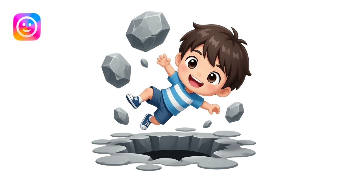 chibi anime boy fall off the rock to the hole emoji | AI Emoji Generator