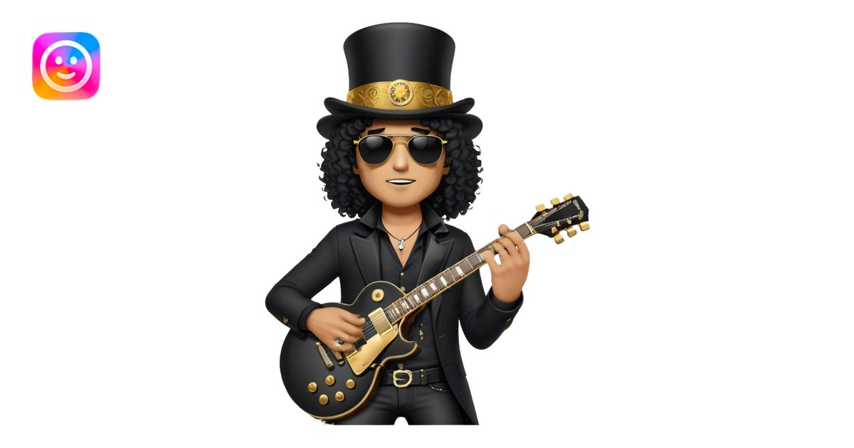 Create a legendary and iconic emoji representing Slash wearing his top ...