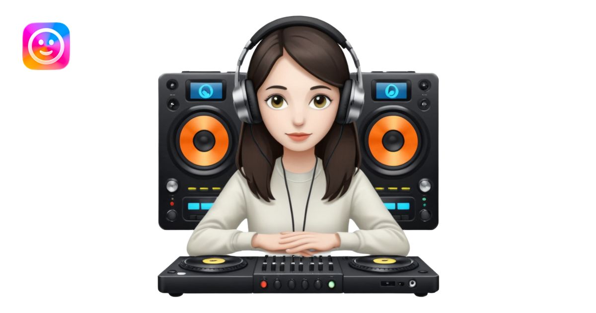 Amelie Lens with DJ table emoji | AI Emoji Generator