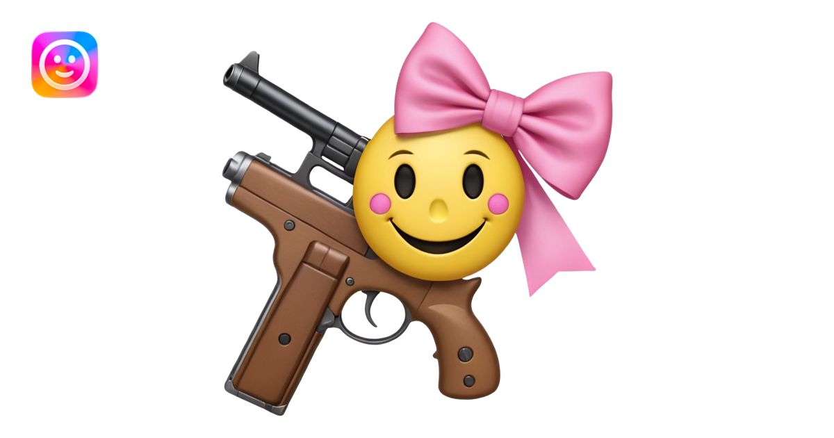 Smiley face with gun and pink bow emoji | AI Emoji Generator