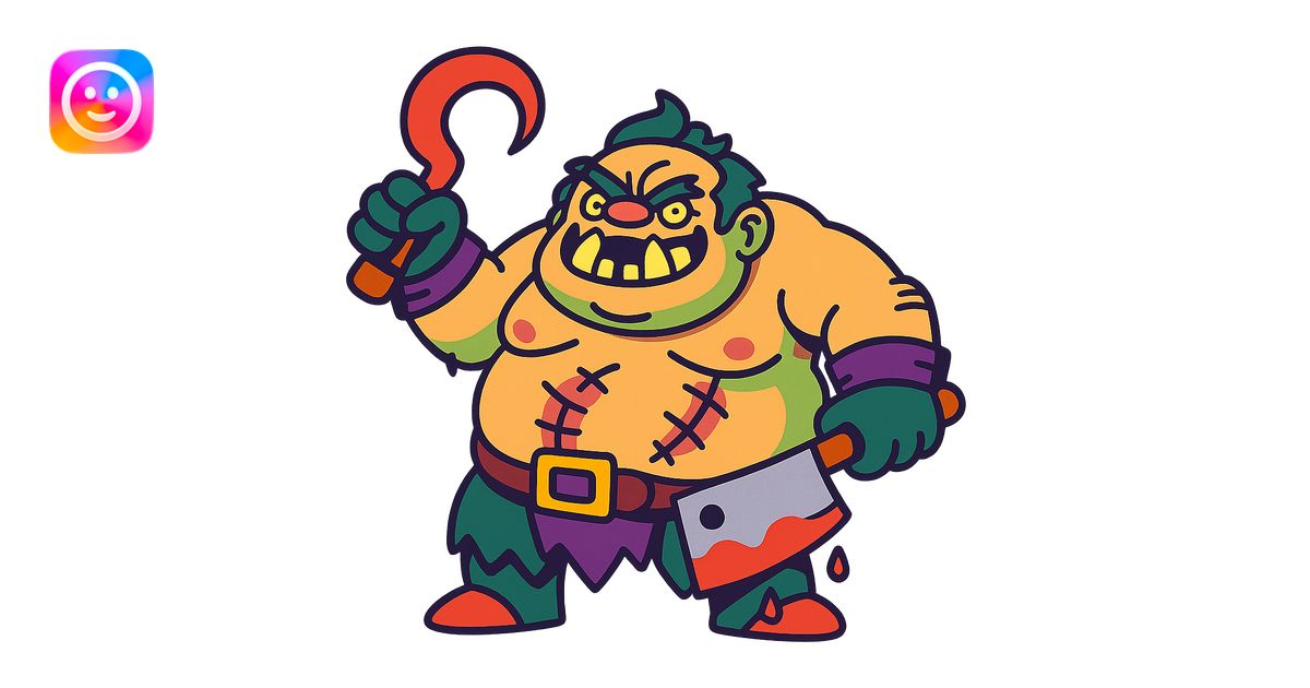 Cartoonish redesign of Pudge from Dota 2, exaggerated features, vibrant ...