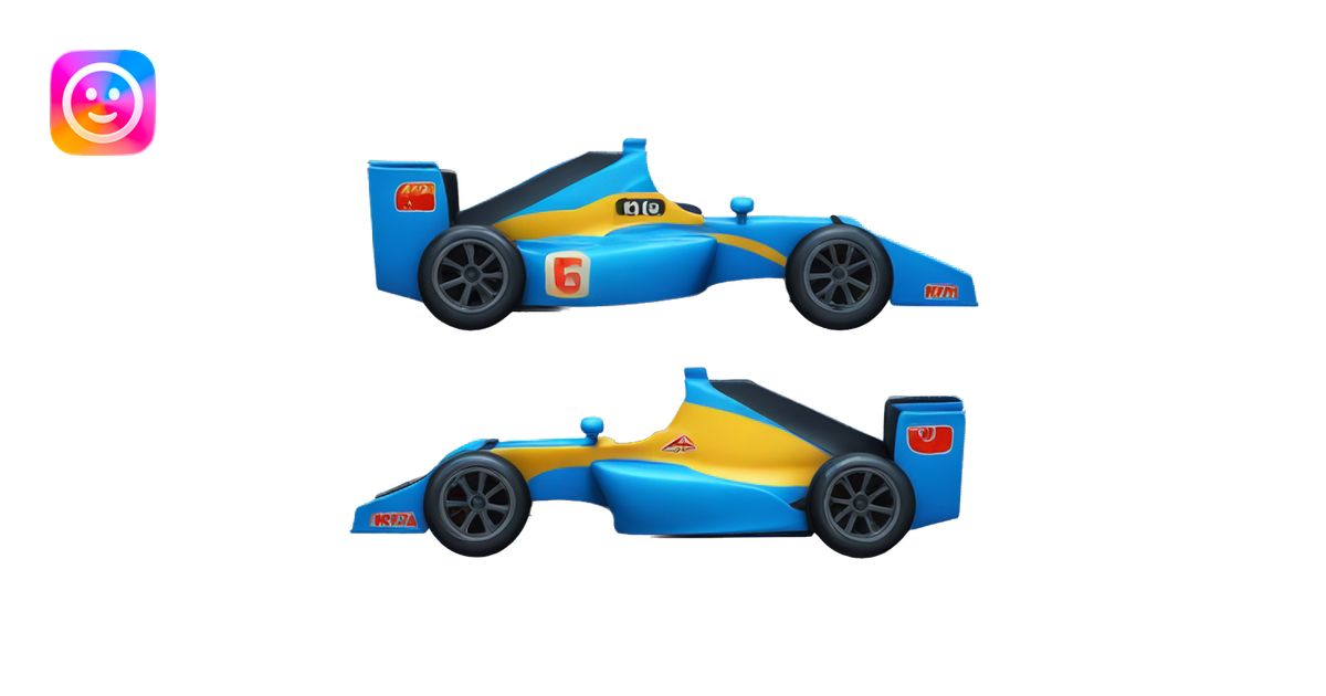 Blue race car with black wheels emoji | AI Emoji Generator