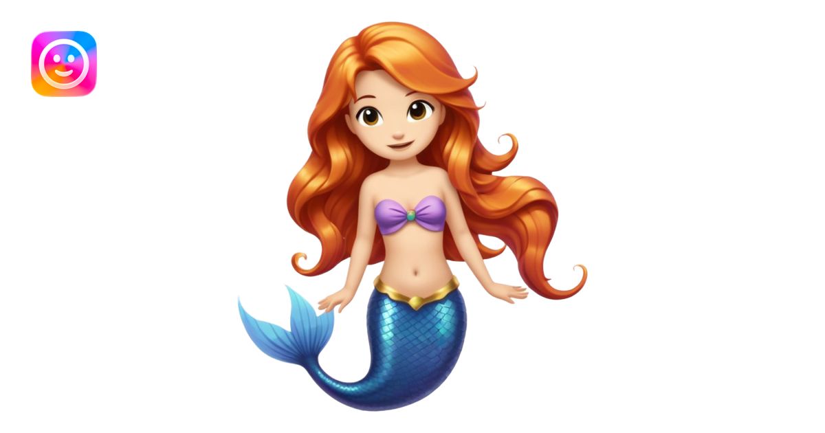A cute mermaid emoji, looking coy and mischievous with a flirty smirk ...