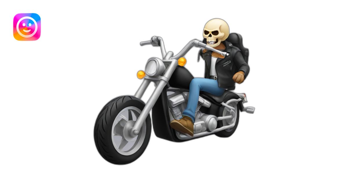 skull riding a chopper motorcycle emoji | AI Emoji Generator