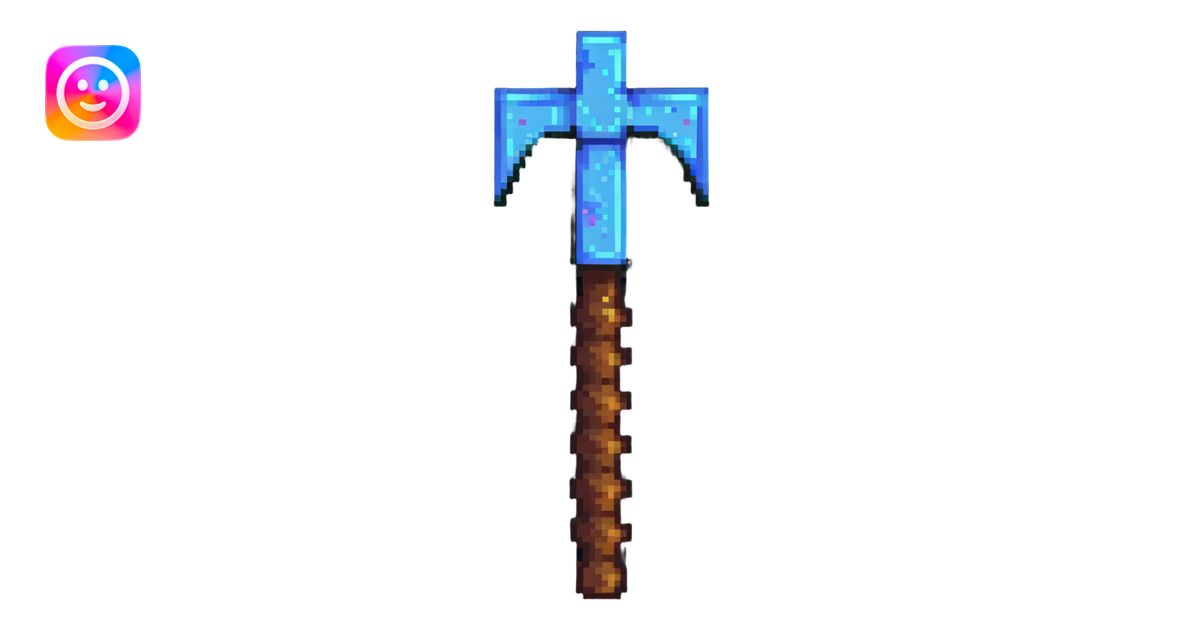 maximum blocky ultra-abstract pixel art Minecraft pickaxe emoji with ...