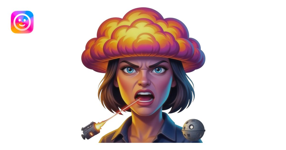 Angry te ka, furious female face, Death Star laser cannon beam, giant ...