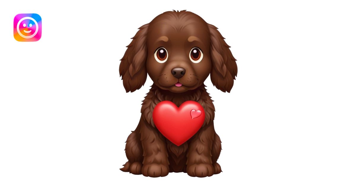 Chocolate Cocker spaniel with red heart emoji | AI Emoji Generator