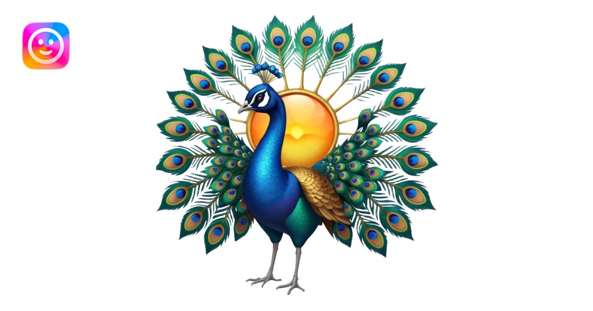 Realistic 🦚 with a sun behind it emoji | AI Emoji Generator
