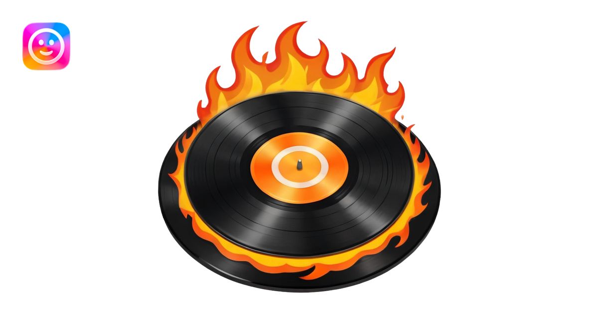 a black vinyl record on fire with a white center sticker emoji | AI ...