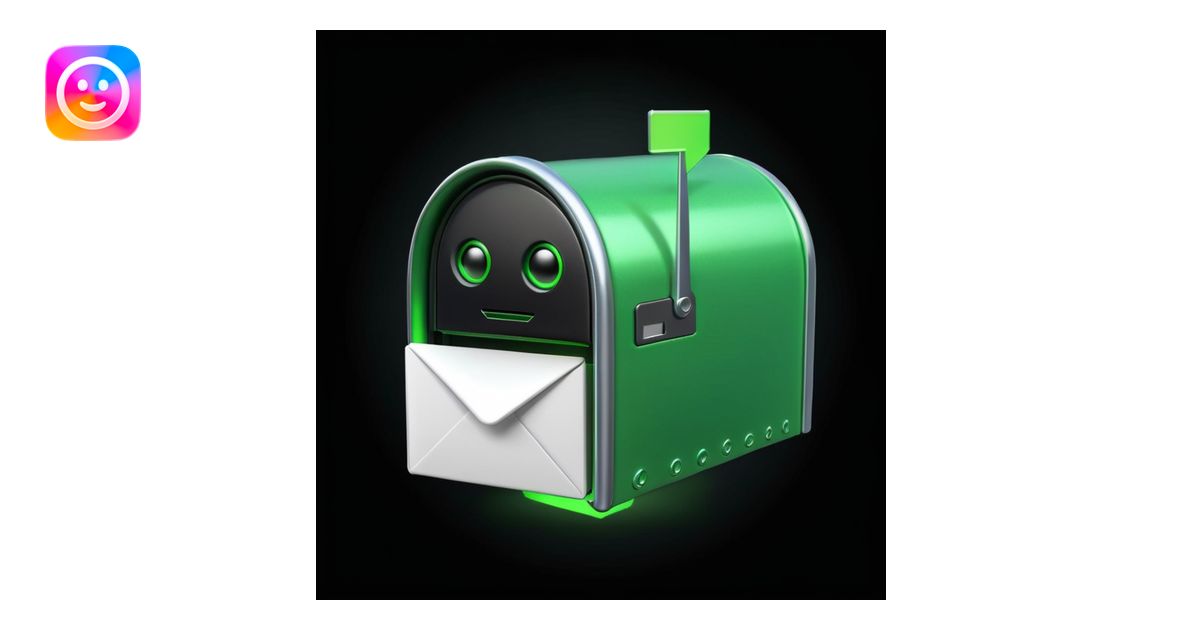 green mailbox robot, slightly smaller object in the center, black ...