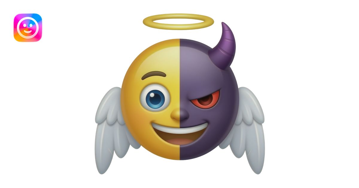 can u make an emoji that half of its face is an angel and half is a ...