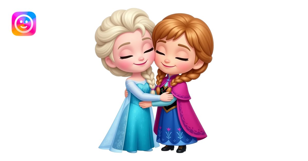 Mini cute elsa and anna hugging warmly not looking on screen emoji | AI ...
