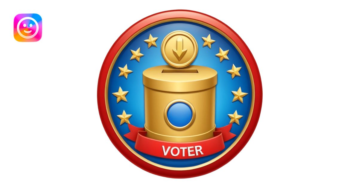 circular achievement style badge for first voter featuring a ballot box ...