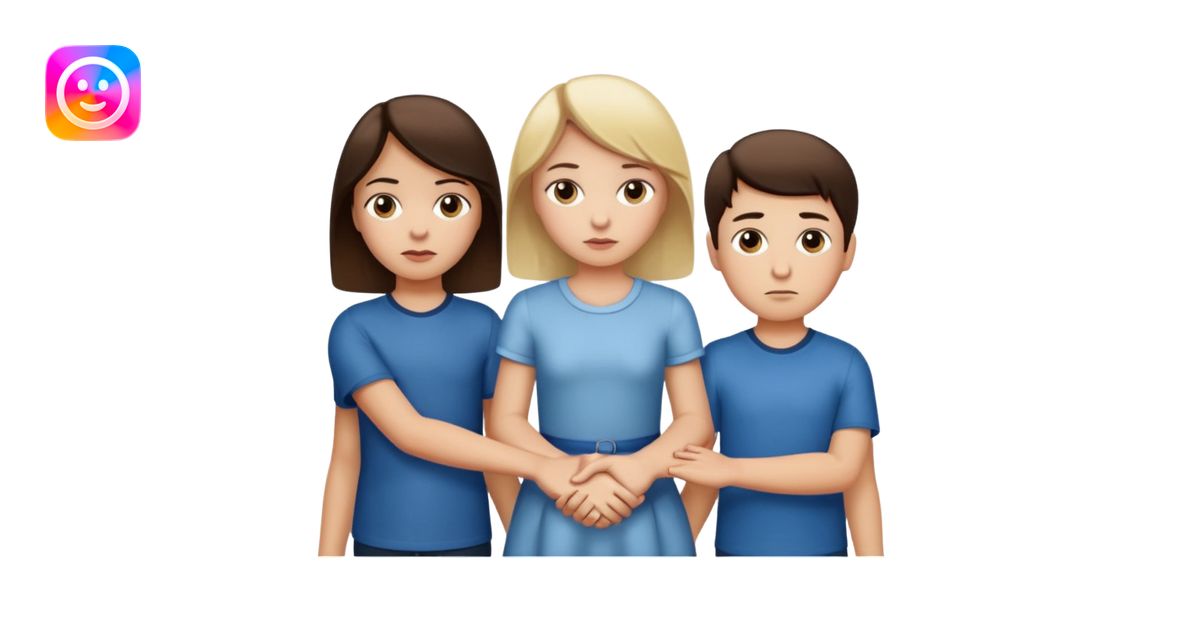 Apple iOS emoji style. A girl holding hands with two boys at the same ...