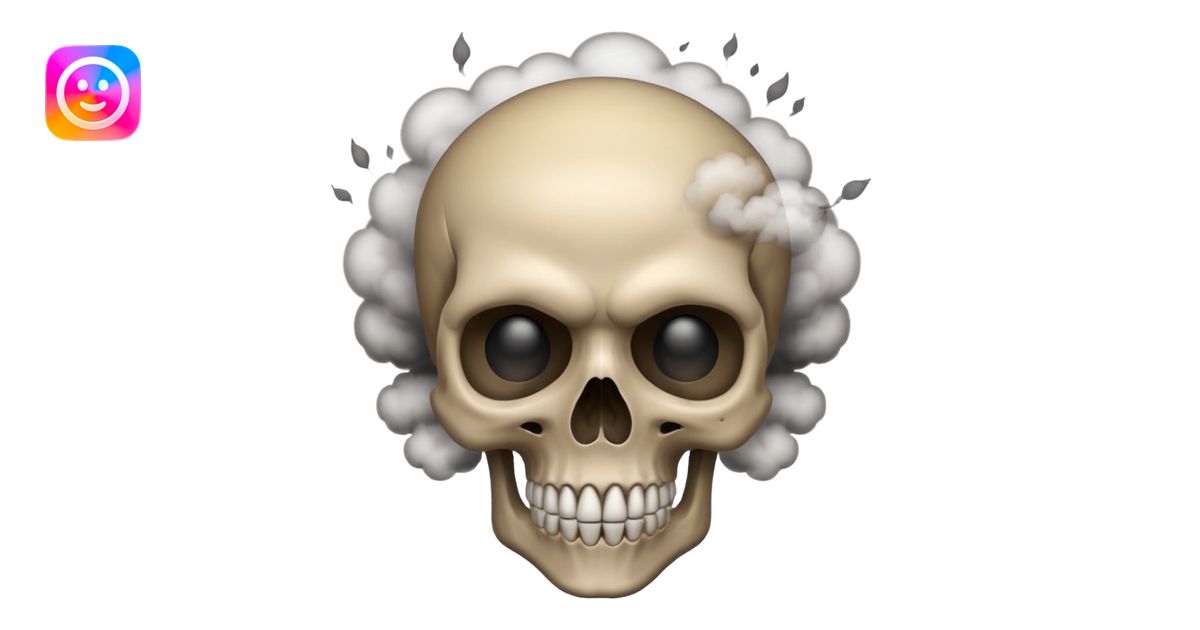 Make a skull emoji whose head is blasted off and smoke is coming from ...