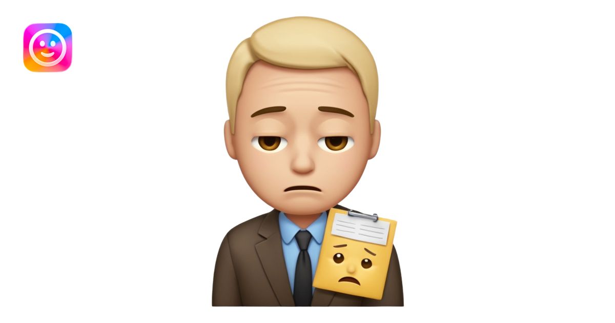 emoji character wearing a interview clothoes. face has a very sad ...