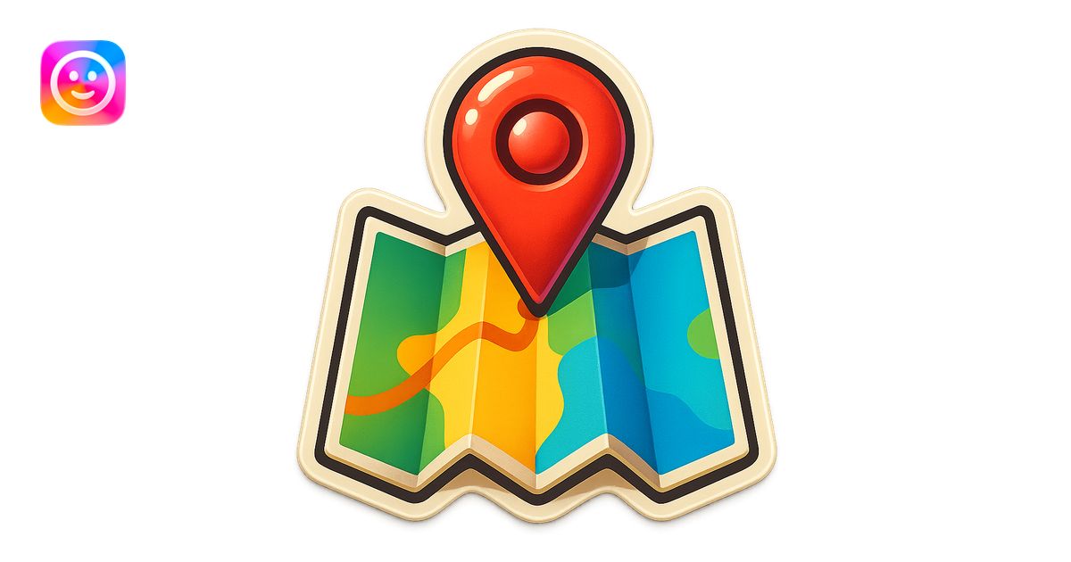 A sticker of a cartoon-style map with a big red location pin emoji | AI ...