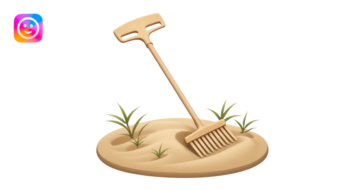 Minimalist emoji of a Japanese zen garden rake with four teeth, elegant ...