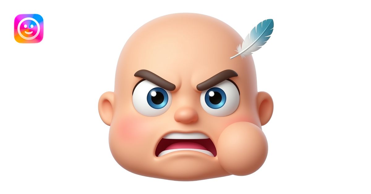 “3D emoji face, dramatically offended expression, one puffed cheek ...