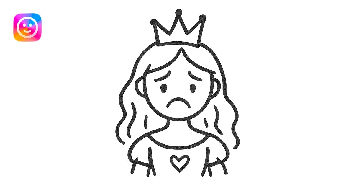 sad princess with black outline doodle style icon | AI Emoji Generator