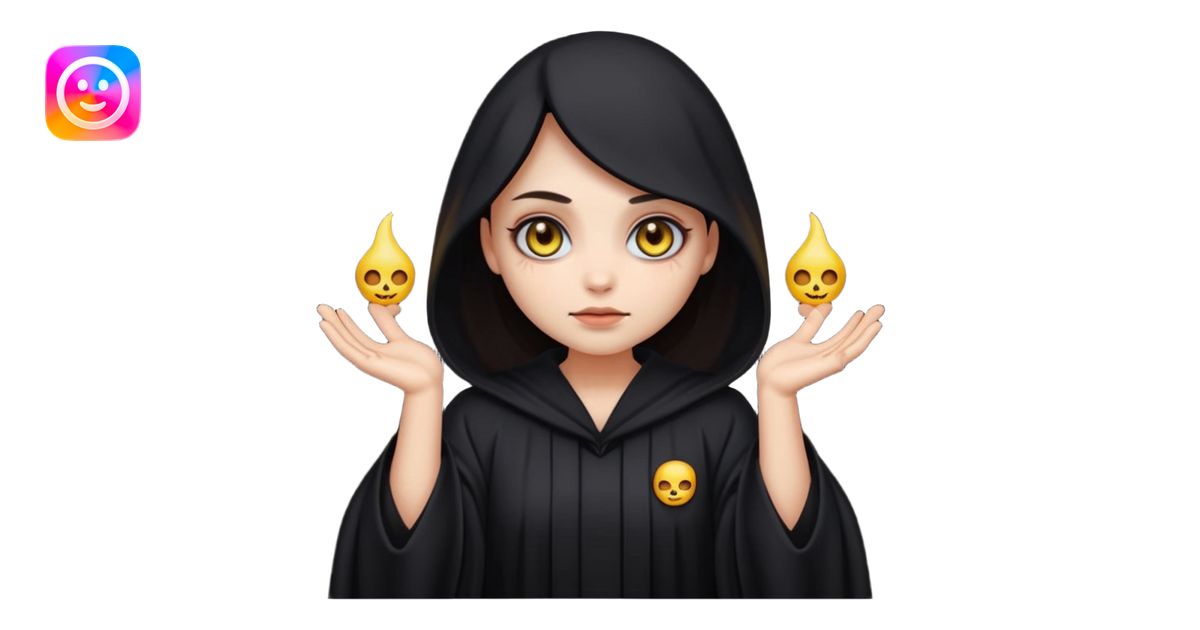 Stylized cult cartoon girl emoji, eerie-cute aesthetic, symmetrical ...