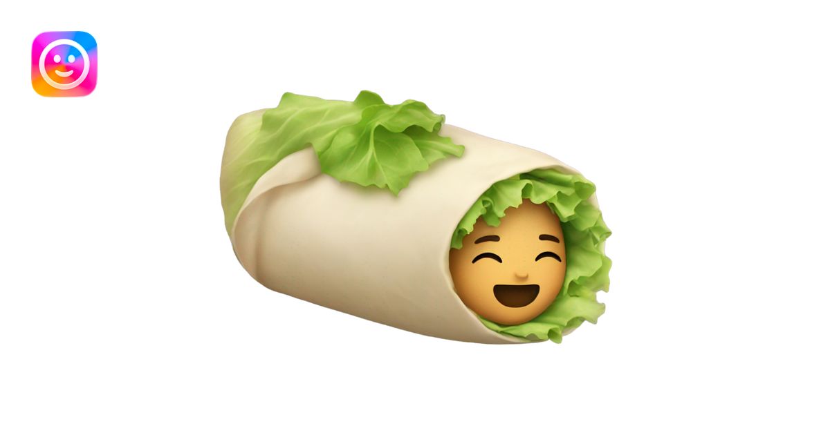 Human sleeping inside a burrito with lettuce emoji | AI Emoji Generator
