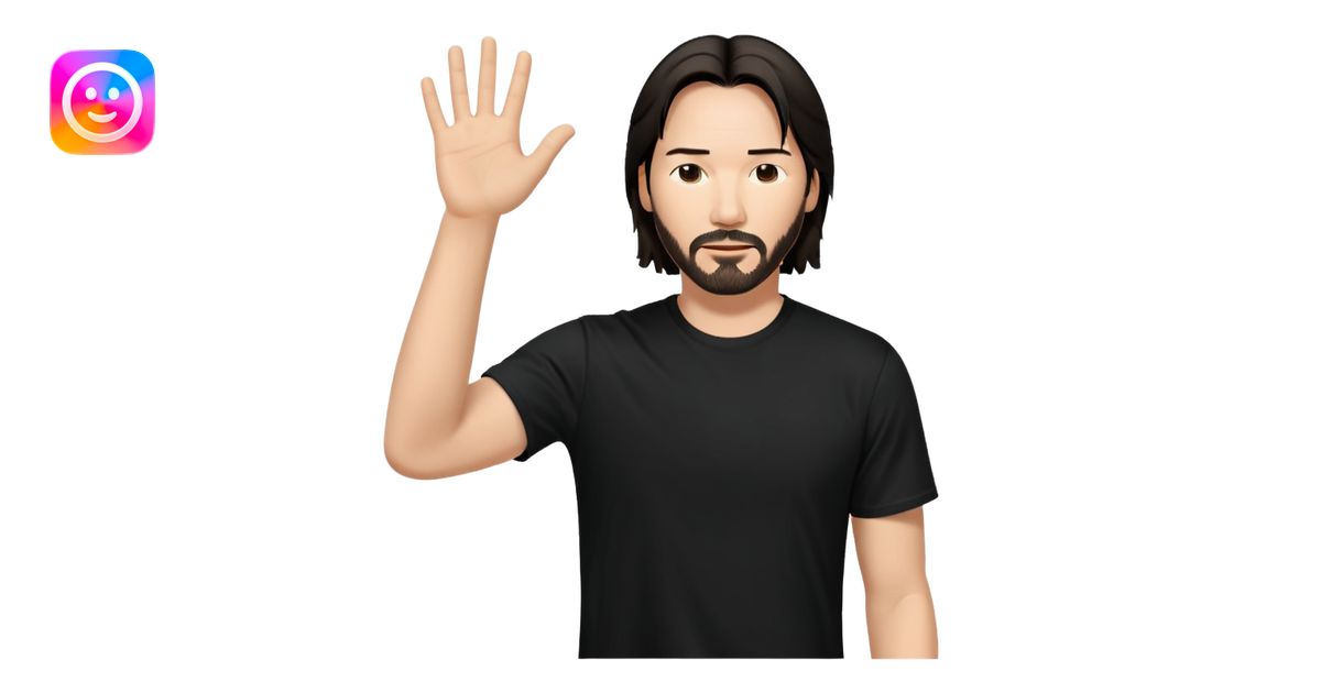 Keanu Reeves raising his hand up emoji | AI Emoji Generator