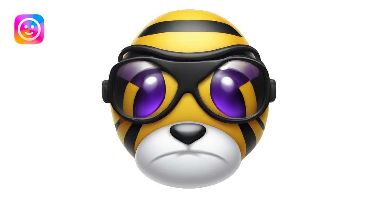 Purple and black bumble bee with safety goggles emoji | AI Emoji Generator