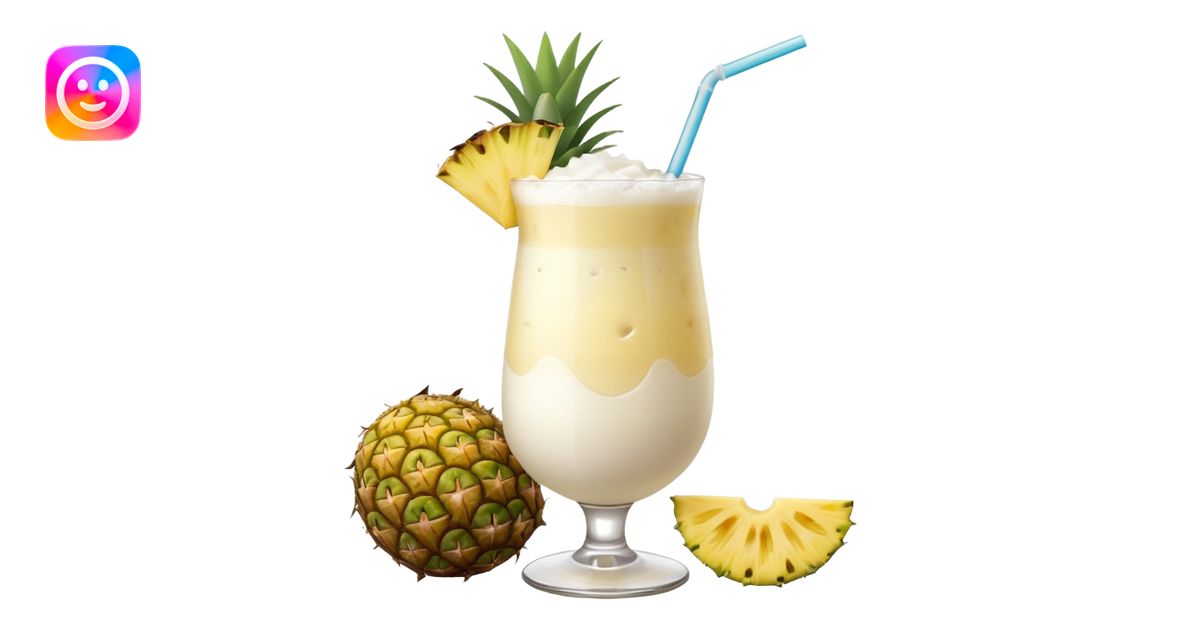 Pina Colada – coconut or glass with pineapple slice and straw emoji ...