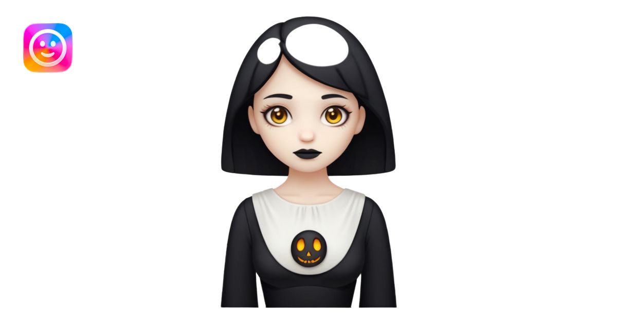 Stylized cult cartoon girl emoji, eerie-cute aesthetic, symmetrical ...