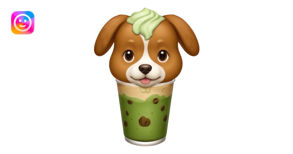 Ah dog who is holding a iced matcha latte emoji | AI Emoji Generator