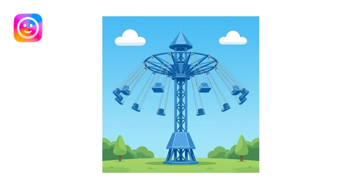 blue colored vertical drop tower ride, empty single row of 5 seats ...