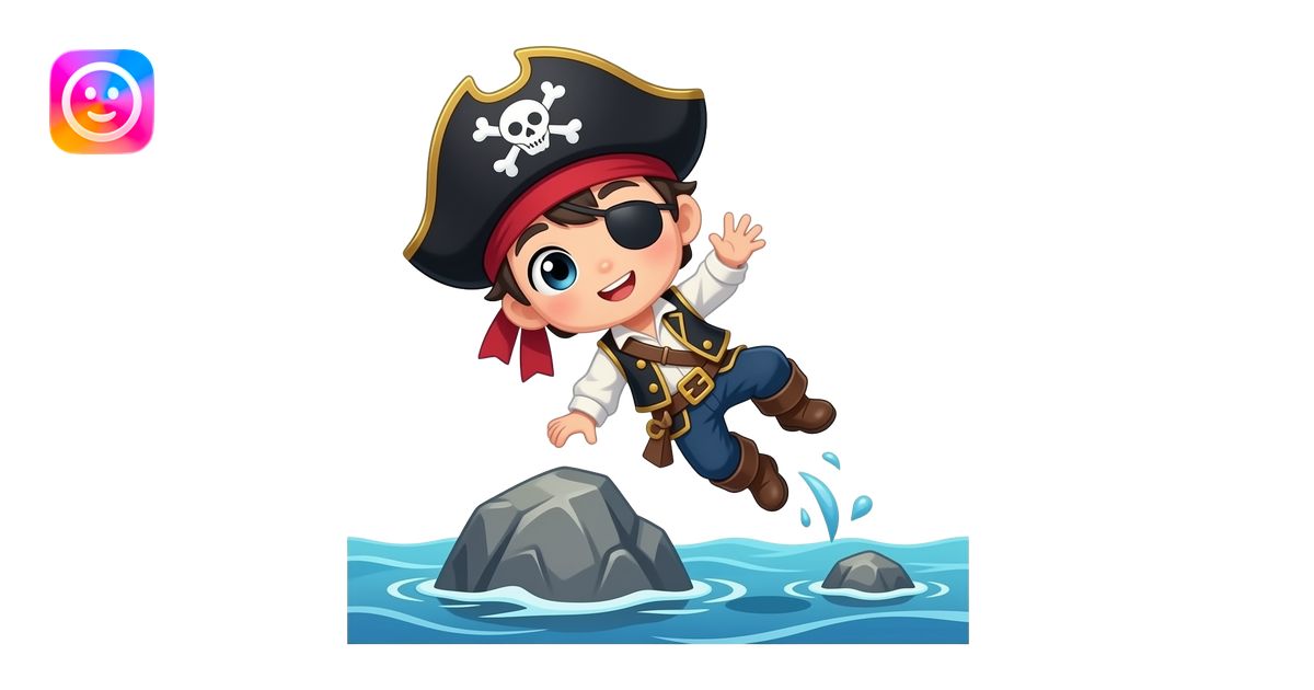 chibi anime boy pirate falls off the rock down the sea emoji | AI Emoji ...
