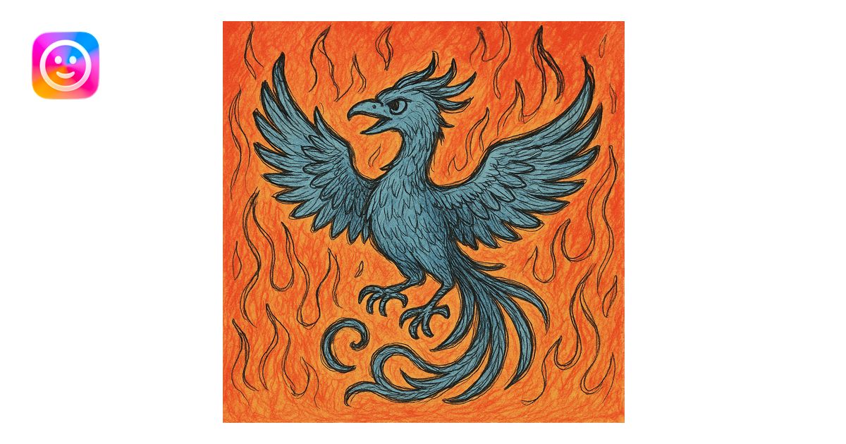 Add a fiery background with flames to the cool phoenix, keep the hand ...