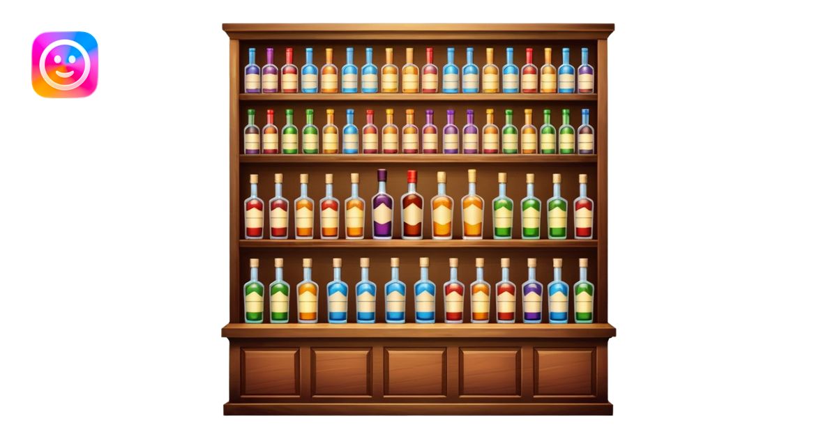 A wooden bar counter with rows of colorful liquor bottles lined up ...