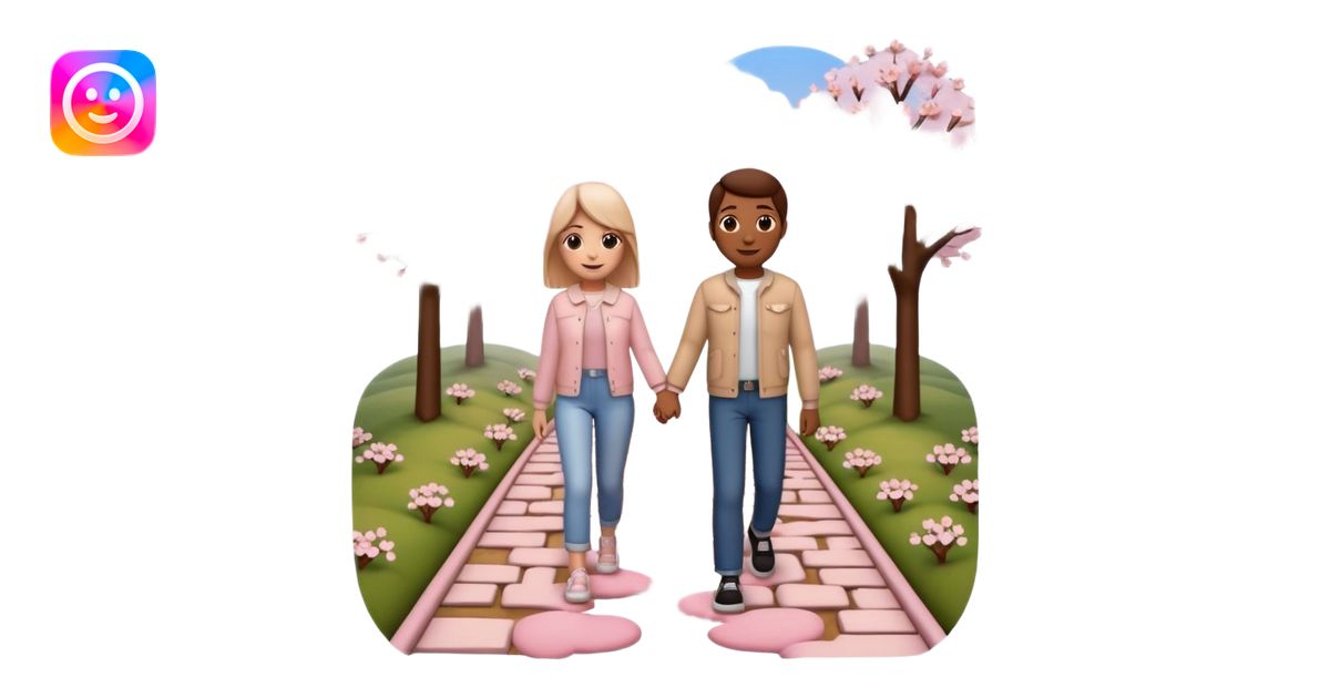3D emoji-style of two roads merging into one 💞, with cherry blossoms 🌸 ...