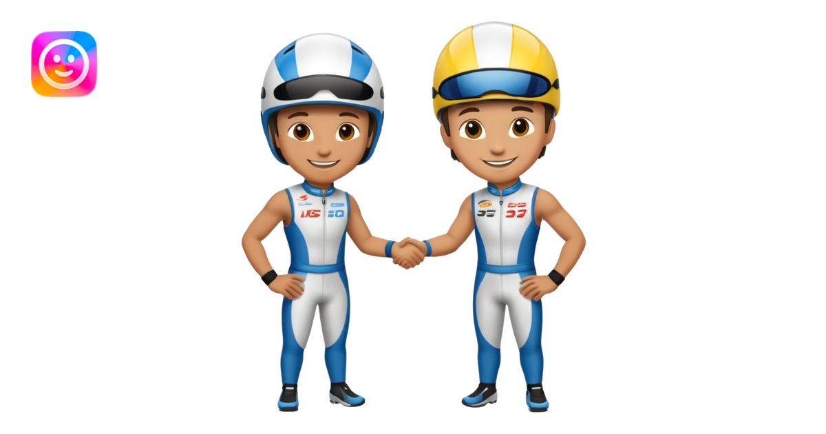 2 racers in gear shaking hands emoji | AI Emoji Generator