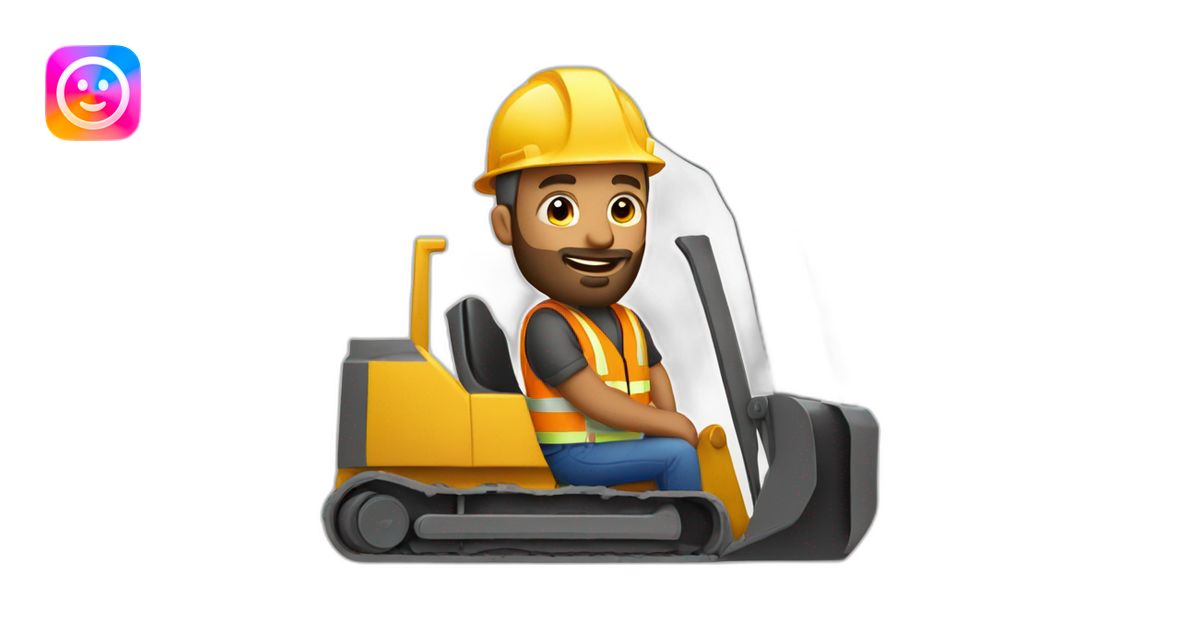 construction worker with a beard in bulldozer from bird perspective ...