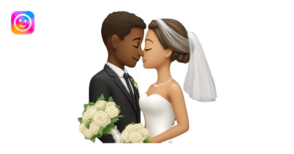 A young couple kissing in their wedding emoji | AI Emoji Generator