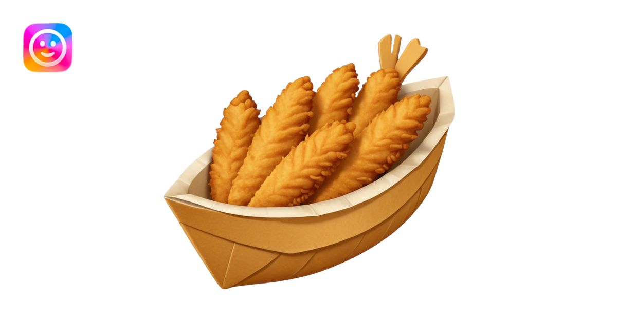 5 breaded chicken tenders in a paper food boat emoji | AI Emoji Generator