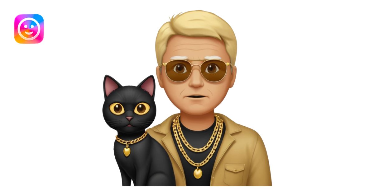 Freaky Larry is a cat with a gold chain and sunglasses standing behind ...